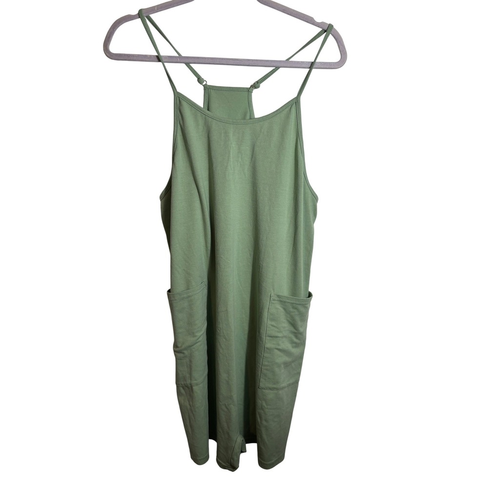 Bette Boutik Causal Sleeveless Spaghetti Strap Romper Pockets Pea Green Size M